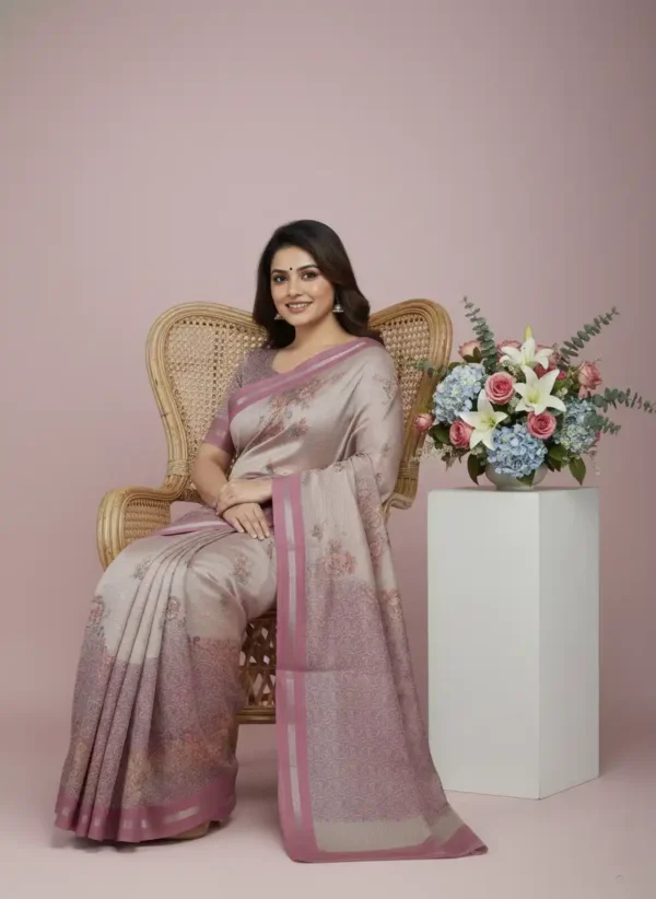 Pink Tusser Silk Saree