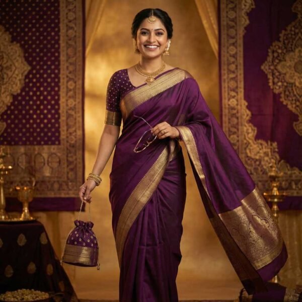Dark Purple Dola Silk Saree