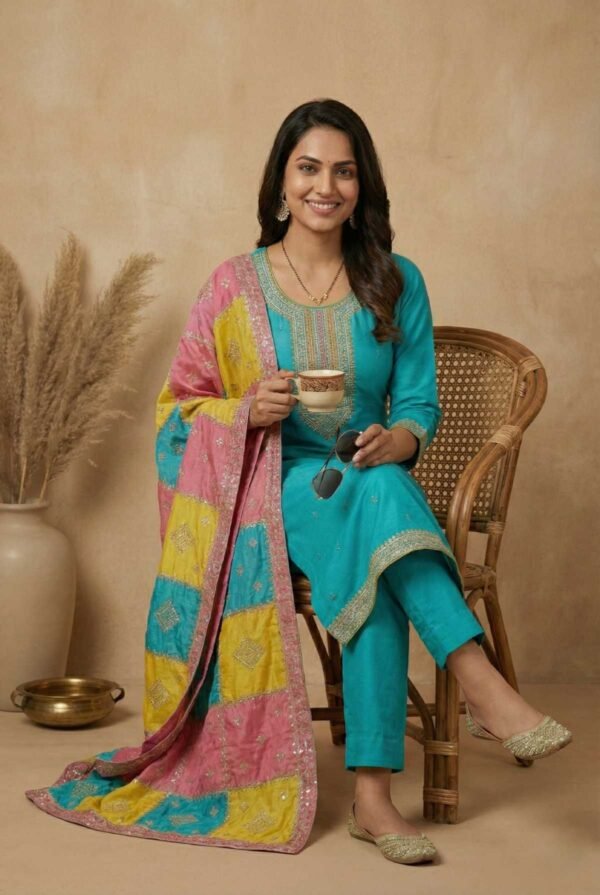 Firozi Silk Unstitched Suit