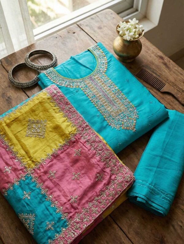 Firozi Silk Unstitched Suit