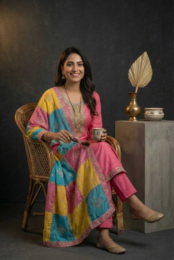 Dark Peach Silk Unstitched Suit