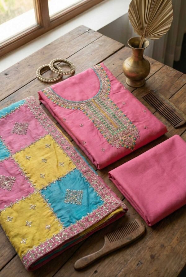 Dark Peach Silk Unstitched Suit