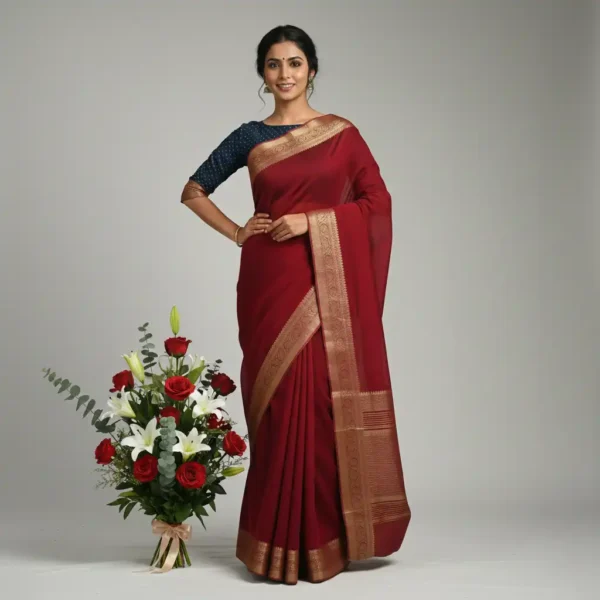 Maroon Red Dola Silk Saree