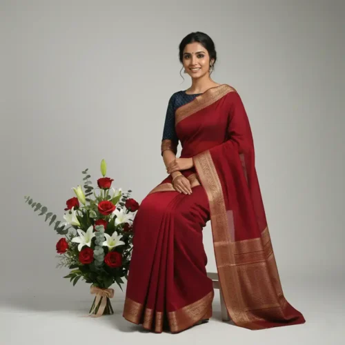 Maroon Red Dola Silk Saree