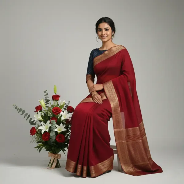 Maroon Red Dola Silk Saree