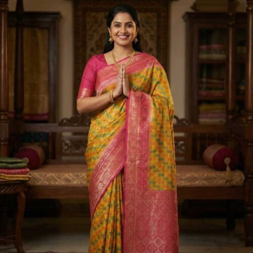 Mustard Pink Kanjivaram Silk Saree