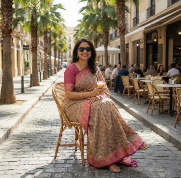 Beige Pink Kanjivaram Silk Saree