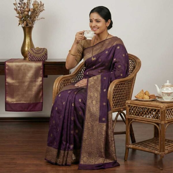 Dark Purple Cotton Silk Saree