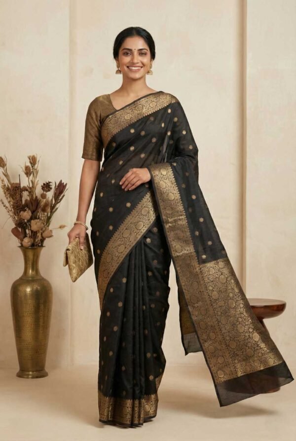 Black Cotton Silk Saree