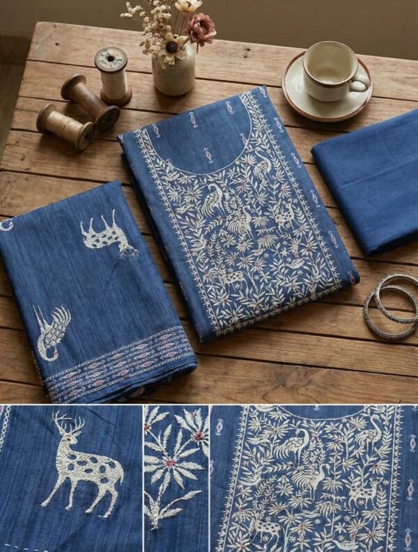 Indigo Silk Unstitched Suit