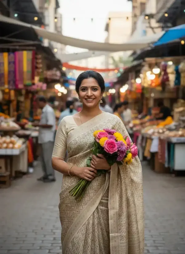 BS002300-2(2) Cream Kanjivaram Silk Saree