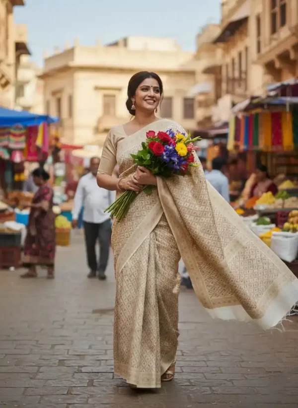 BS002300-2(4) Cream Kanjivaram Silk Saree