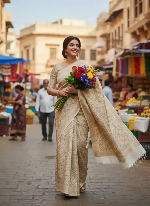 BS002300-2(5) Cream Kanjivaram Silk Saree