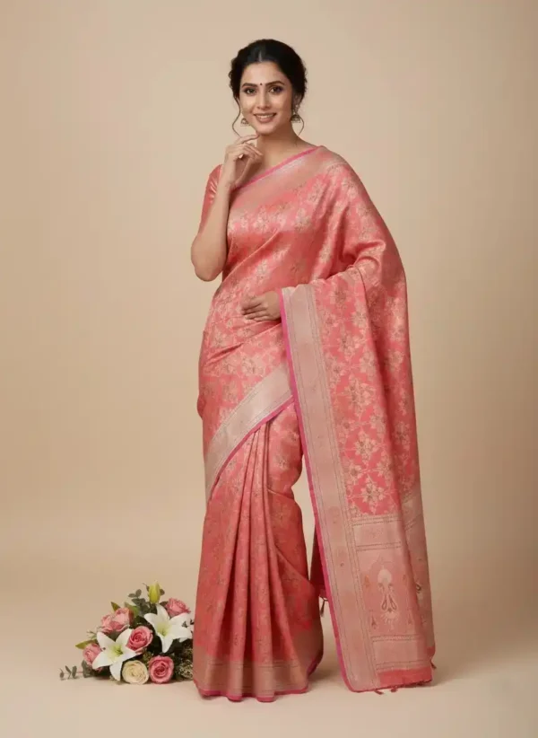 BS002301-2(3) Gajri Banarasi Silk Saree with Butta Design