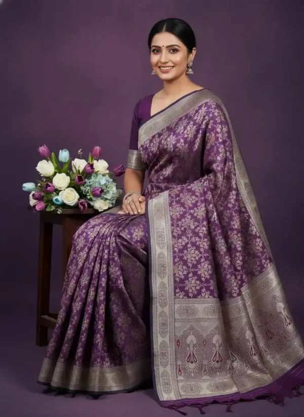 Purple Zari-Woven Banarasi Silk Saree