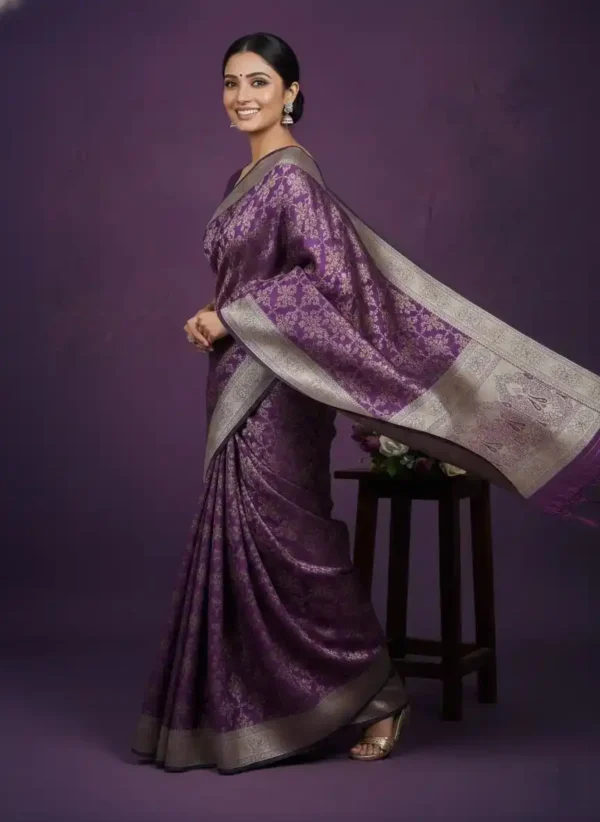 Purple Zari-Woven Banarasi Silk Saree