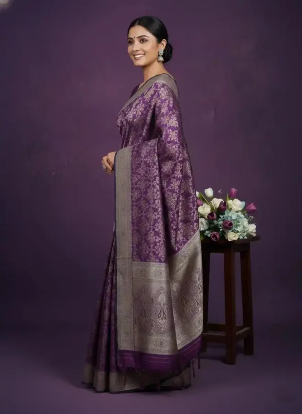 Purple Zari-Woven Banarasi Silk Saree