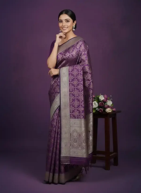 Purple Zari-Woven Banarasi Silk Saree