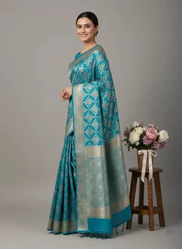 Turquoise Banarasi Silk Saree
