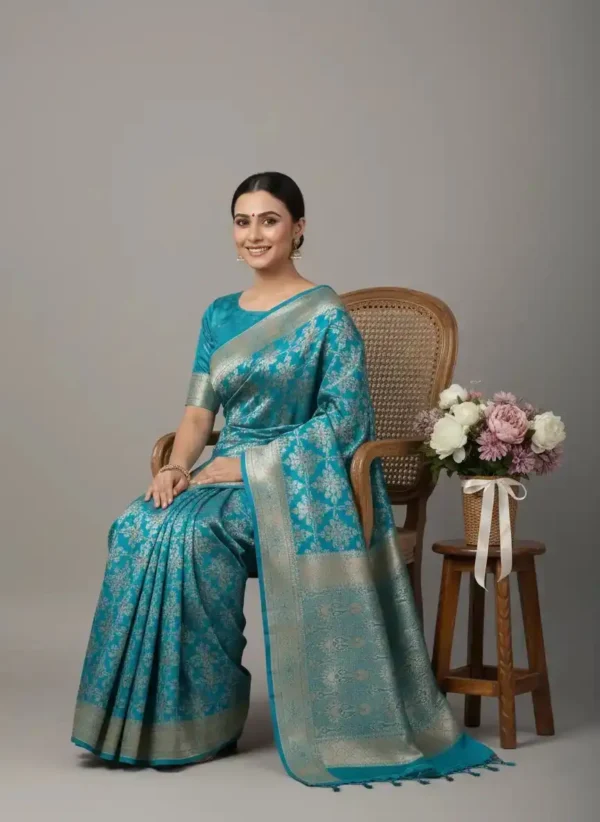 Turquoise Banarasi Silk Saree