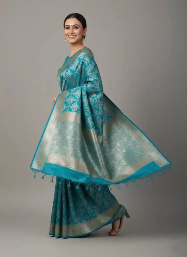 Turquoise Banarasi Silk Saree