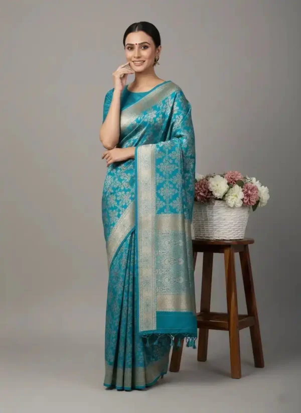 Turquoise Banarasi Silk Saree