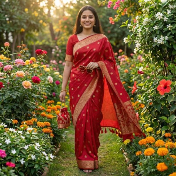 Tomato Red Dola Silk Saree