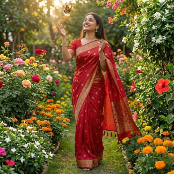 Tomato Red Dola Silk Saree