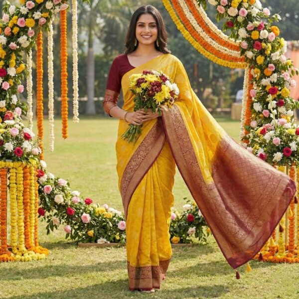 Yellow Dola Silk Saree