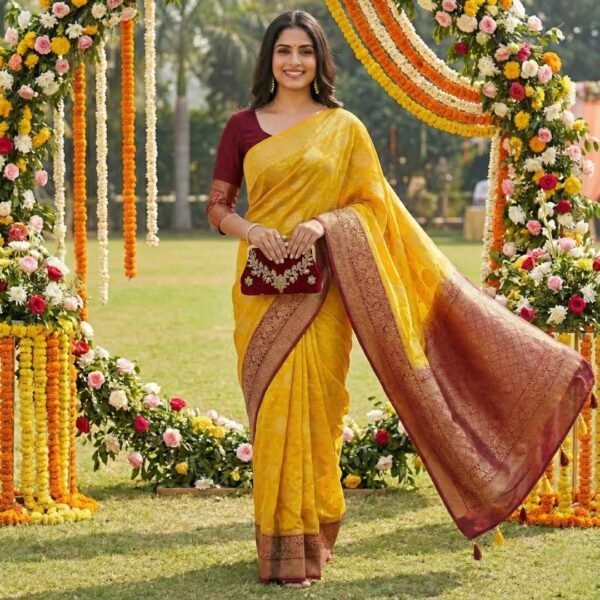 Yellow Dola Silk Saree