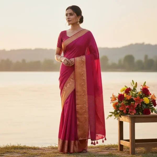 Magenta Dola Silk Saree