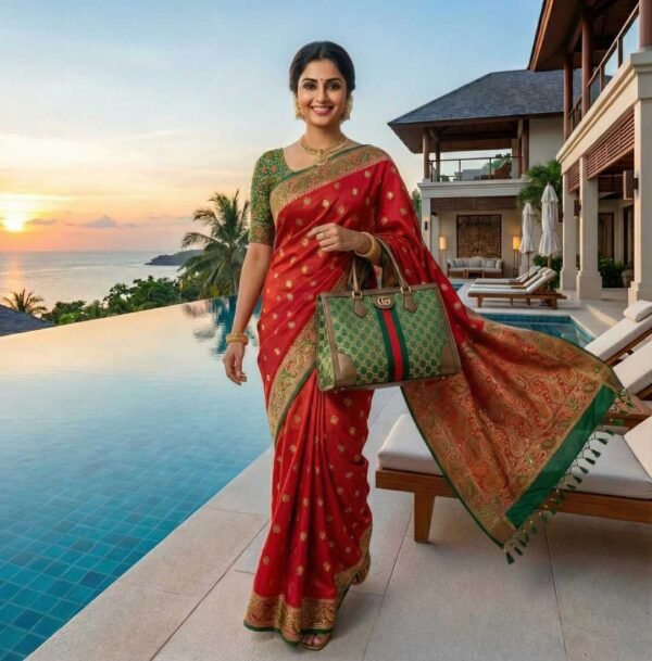 BS002318-1(3) Red Dola Silk Saree