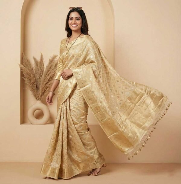 Cream Banarasi Pure Silk Saree