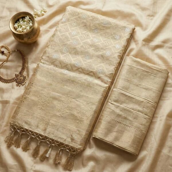 Cream Banarasi Pure Silk Saree