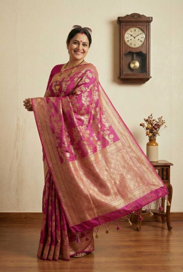 Pink Katan Pure Silk Saree