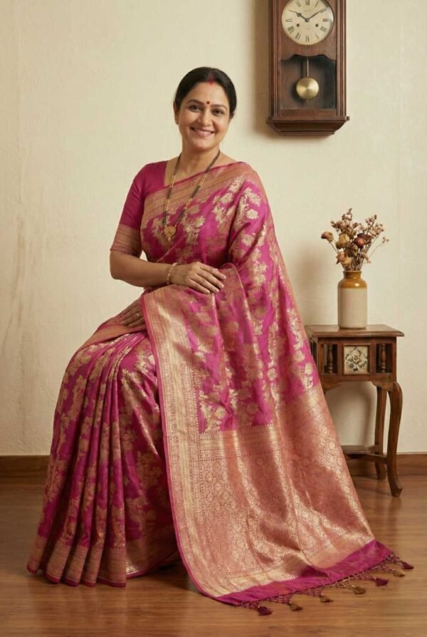 Pink Katan Pure Silk Saree