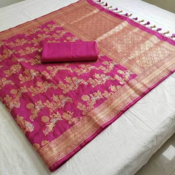 Pink Katan Pure Silk Saree