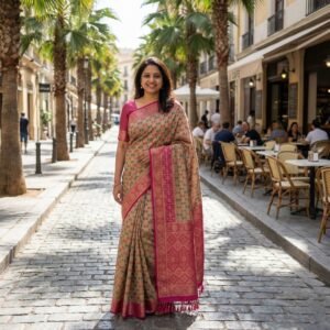 Beige Pink Kanjivaram Silk Saree