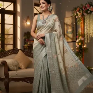 Beige Tusser Silk Saree