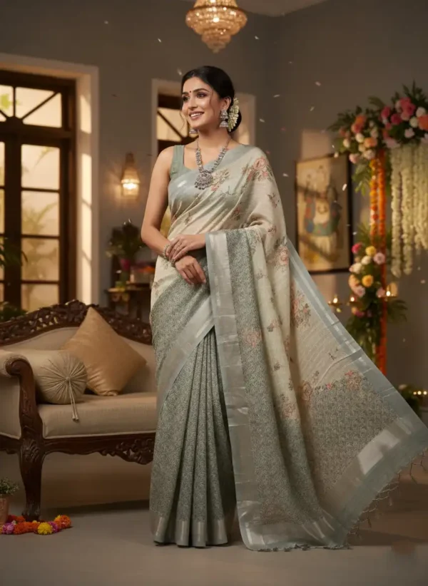 Beige Tusser Silk Saree