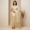 Cream Banarasi Pure Silk Saree
