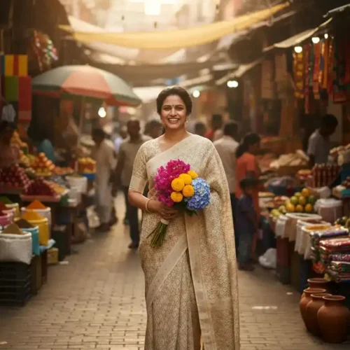 Cream Kanjivaram Silk Saree