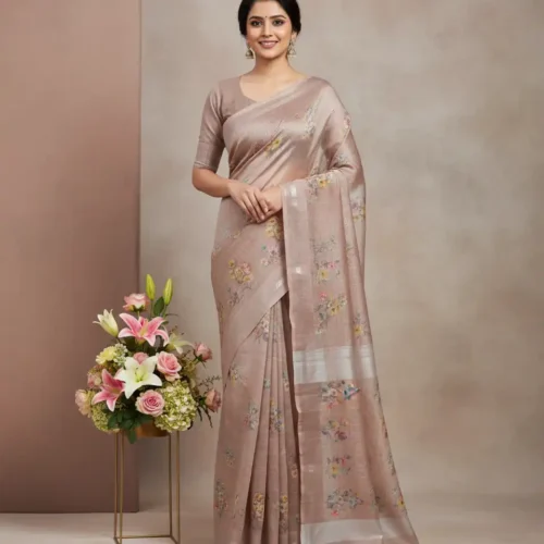 Dark Beige Tusser Silk Saree