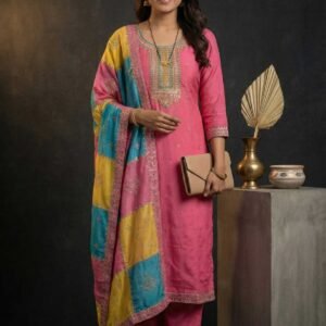 Dark Peach Silk Unstitched Suit
