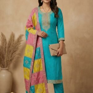 Firozi Silk Unstitched Suit