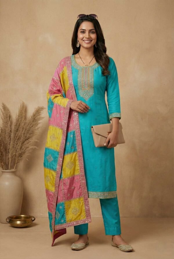 Firozi Silk Unstitched Suit