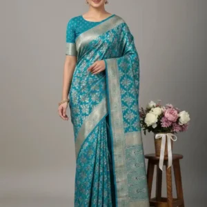 Turquoise Banarasi Silk Saree