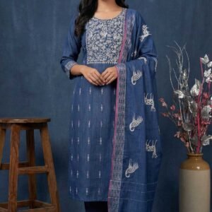 Indigo Silk Unstitched Suit