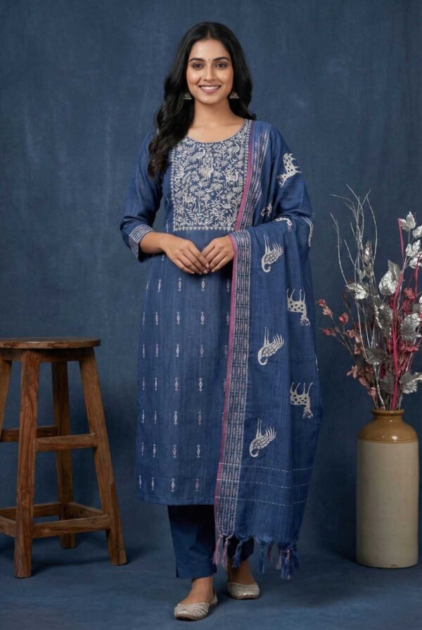 Indigo Silk Unstitched Suit
