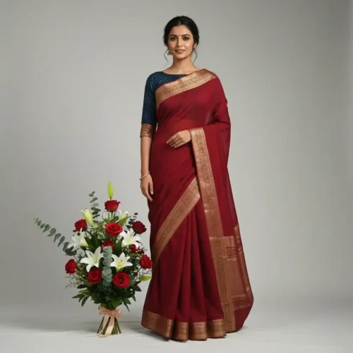 Maroon Red Dola Silk Saree